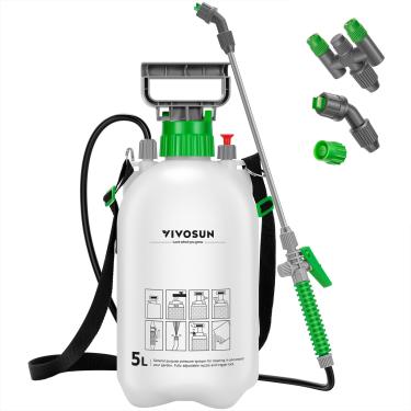 Imagem de VIVOSUN Pulverizador de bomba de 5 litros, pulverizador de água de jardim para plantas, ervas daninhas e cuidados com o gramado, com 3 bicos, mangueira longa de 127 cm e válvula de alívio de pressão
