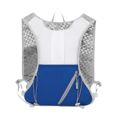 Imagem de RNXRZANK Colete de Hidratação com Mochila Respirável, Fivela Dupla, Tecido Oxford, Equipamento de Corrida com Faixas Refletivas, Adequado para Atividades Espor, Branco Azul