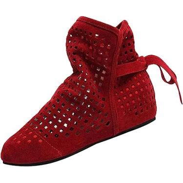 Imagem de Botas femininas curtas de anabela, botas quentes de inverno, botas de neve para uso ao ar livre, Vermelho, 8.5
