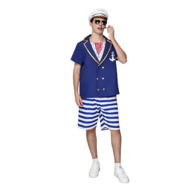 Imagem de EraSpooky Fantasia masculina de capitão iate 5 peças adulto chapéu de marinheiro conjunto acessórios de cachimbo, Multicolorido., M