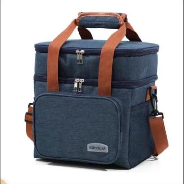Imagem de Bolsa Térmica Marmita Lancheira Grande 14L, Alça de Ombro, 2 Andares Dobrável, Ideal para Trabalho, Academia, Viagem e Passeio. (Azul)