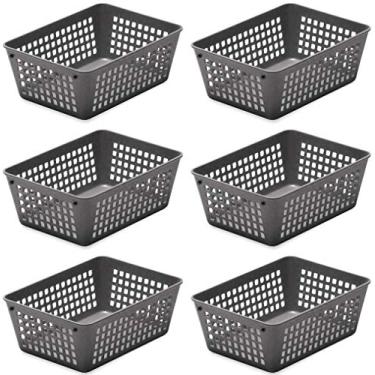 Imagem de Cesta de armazenamento colorida de plástico Ybmhome para gaveta de escritório, prateleira, gavetas de lixo para casa, despensa de cozinha ou bancada – Bandejas para escritórios e salas de aula, Cinza, 6