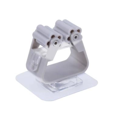 Imagem de Suporte de parede para esfregão - ganchos de plástico transparente sem perfuração para banheiro/cozinha - comporta esfregões, vassouras, ferramentas de limpeza