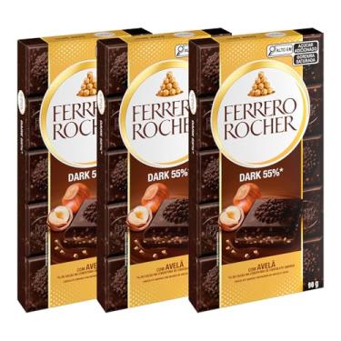 Imagem de Chocolate Ferrero Rocher Dark 55% Avelã Kit 3 Barras de 90g