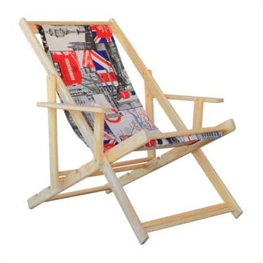 Imagem de Espreguiçadeira Reclinável Com Braço em Madeira Maciça Natural – Para Jardim, Varanda e Área Externa, Tecido Removível (Londres)