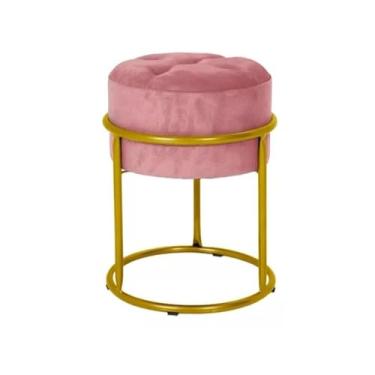 Imagem de Puff Argola Banqueta Ferro Estofada Penteadeira Decoração Quarto Sala Bancada Cadeira Moderno Pufe(Rosa/Dourado)
