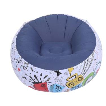 Imagem de Pssopp Cadeira Inflável Portátil do sofá, Reunindo o sofá Portátil da Explosão do PVC Revestido Com Design Artístico do Graffiti para o Uso Exterior da Praia do Acampamento (Azul Profundo)