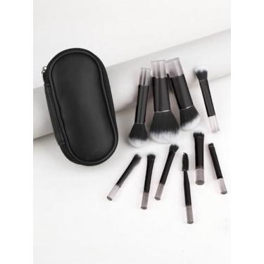 Imagem de Conjunto de 10 mini pincéis de maquiagem, cerdas sintéticas macias para base, mistura de sombra, hipoalergênico para todos os tipos de pele