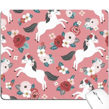 Imagem de BOONEST Tapete de rato de cavalo branco fofo flor rosa mousepad kawaii boho estética feminina pequeno tapete de mesa escritório portátil feminino acessórios computador laptop sem fio viagem trabalho