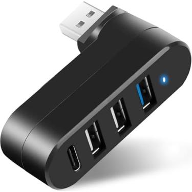 Imagem de Hub USB 3.0 de 4 portas [rotação de 90°/180°], divisor USB com porta USB C de 5 W de entrada PD, extensor USB para laptop, carro, iMac, MacBook Air, MacBook Pro e mais