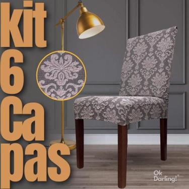 Imagem de Kit 6 Capa de Cadeira Linha Premium Imperial Romana Grafite/Cinza Mesc