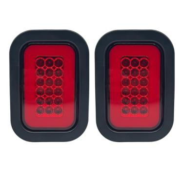 Imagem de 2 x kit de luz traseira de reboque retangular de 42 LEDs vermelho 12 x 7,8 cm [DOT FMVSS 108] [SAE I6 P2 S2 (3) T] [argolas/plugues] [submersível] [freio traseiro de parada] [Halo] para caminhão de