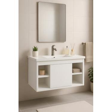 Imagem de Gabinete Com Cuba Suspenso para Banheiro Nichos Com Porta Completo (Branco)