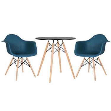 Imagem de Loft7, Kit Mesa Eames 70 cm preto + 2 cadeiras Eiffel Daw com braços azul petróleo