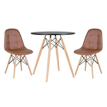 Imagem de Loft7, KIT - Mesa Eames 70 cm preto + 2 cadeiras Eames Botonê Marrom