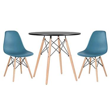 Imagem de Loft7, Conjunto - Mesa Eames 80 cm preto + 2 cadeiras Eames Eiffel DSW turquesa