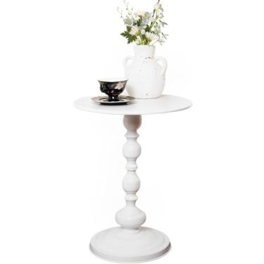 Imagem de SJIE Mesa lateral pequena redonda de 39,9 cm com base de metal, mesa de centro vintage multifuncional para sala de estar, quarto, escritório e pátio - mesas de canto elegantes com acabamento fosco