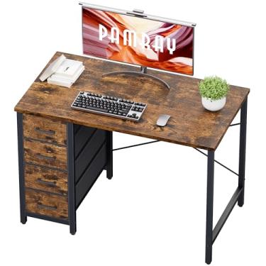 Imagem de Pamray Mesa de computador de 81 cm com 4 gavetas, pequena mesa de escritório para casa, quarto, estudo, escrita, simples, moderna, mesa de computador, vintage