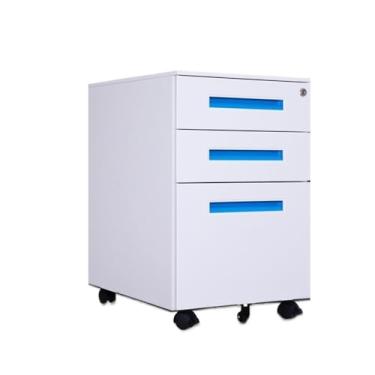 Imagem de Armário de Arquivos Armário de arquivo móvel aço colorido sob a mesa, armário armazenamento grosso com três gavetas e rodas(Blue)