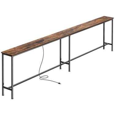 Imagem de SUPERJARE Mesa de sofá de 102,4 polegadas com tomadas elétricas e porta USB-C, mesas de console estreitas de 14 cm, mesas de sofá de entrada com armazenamento, sofá atrás, espaços pequenos, sala de