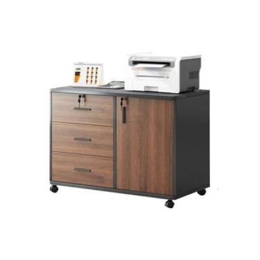 Imagem de Armário de Arquivos Aparador de mesa Armário arquivo impressora armazenamento móvel gaveta com travamento(Natural)