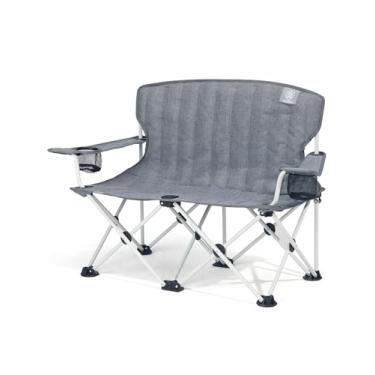 Imagem de EVER ADVANCED Cadeira de acampamento infantil dupla com trava de segurança, cadeira dobrável acolchoada para crianças ao ar livre com bolso de malha, sofá leve portátil para duas pessoas para praia