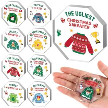 Imagem de Beupy 8 pçs suéter feio de Natal acrílico troféu prêmio festa de Natal troféus suéter feio lembrancinhas de festa para adultos concurso de fantasia prêmios medalhas mais feio suéter suprimentos