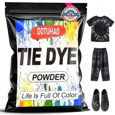 Imagem de DOTUHAO Pó tie dye, tinta de tecido preto, 450 g para roupas, corantes criativos para roupas, perfeitos para artes e artesanato, arte em tecido DIY (preto, 500 g)