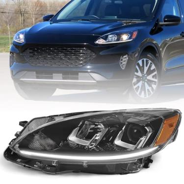 Imagem de KACHIR Conjunto de farol de halogênio [com LED DRL] Luz frontal compatível com Ford Escape 2020 2021 2022 lado esquerdo do motorista LH LJ6Z-13008-D