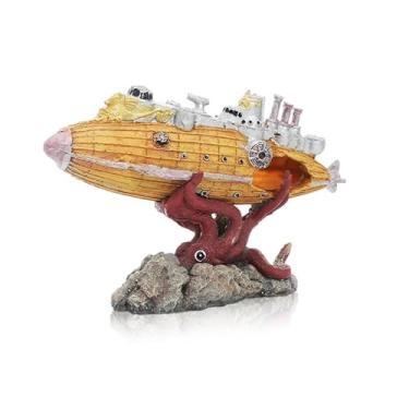 Imagem de Decoração realista de naufrágio submarino Kraken com design especial de 20 cm para aquário - Ornamento de navio afundado de resina com esconderijos de peixes, acessórios de aquário, ornamentos de