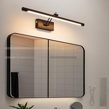 Imagem de GZZBMY Luz de espelho LED banheiro lâmpadas de parede alimentadas por bateria recarregável regulável lâmpadas de parede com controle remoto rotação de 350° iluminação de parede magnética penteadeira