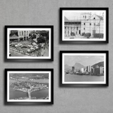 Imagem de Kit 4 Quadros Decoração Vitória Espírito Santo Retrô Cidade Foto Antiga Moldura