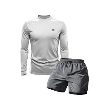 Imagem de Conjunto Camiseta Manga Longa Dry Proteção Uv e Short Mauricinho Academia Verão Básico-Masculino
