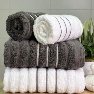 Imagem de Jogo De Toalhas Wave 4 Peças 100% Algodão Fio Penteado Branco-cinza Chumbo