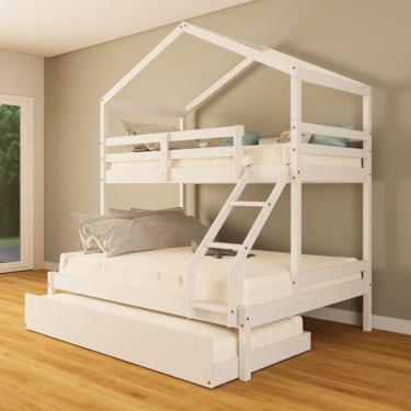 Imagem de Treliche Casal/ Solteiro Casinha Madeira Maciça Branco Megamobilia