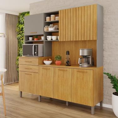 Imagem de Cozinha Compacta 7 Portas 2 Gavetas Lagos Cinamomo - Cinza Acetinado