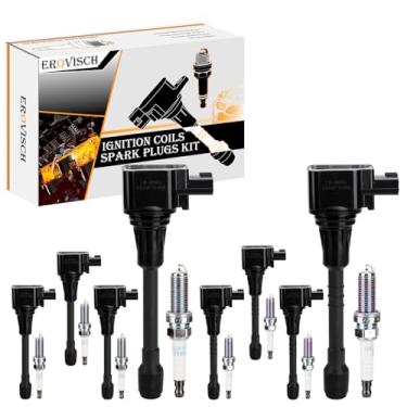 Imagem de Pacote 4 UF650 & Pack 4 UF677 OEM bobina de ignição dianteira e traseira e vela de ignição - Compatível com Infiniti 2011-2013 QX56, 2014-2023 QX80, Nissan 2010-2023 Armada V8 5.6L - Substitui 224488