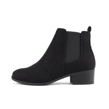 Imagem de Soda Bule de chá ~ Bota feminina de salto baixo com salto baixo Chelsea Fashion com elástico duplo, Camurça preta, 38