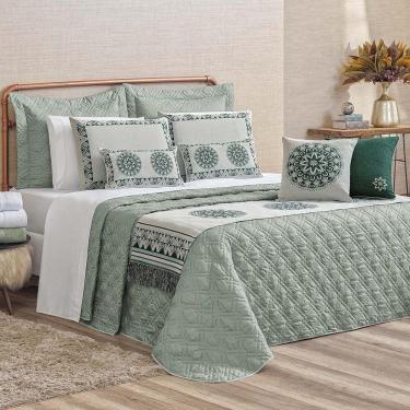 Imagem de Kit Cobre Leito Colcha Tierry King 5 Peças Hipercal 180 Fios - Verde Malva