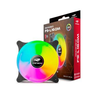 Imagem de Cooler Fan F9-L160BKM C3Tech 120?mm RGB Multicor, 9 lâminas, Rolamento Hidráulico, 1?200?RPM, Molex 4-pinos