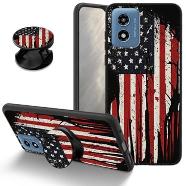 Imagem de Capa com bandeira vintage para Motorola Moto G Play 4G 2024, capa protetora de TPU macio à prova de choque com suporte combinando, capa de telefone fina antiarranhões para Moto G Play 4G 2024 de 6,5