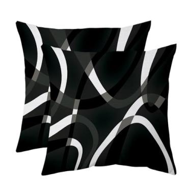 Imagem de weesire Conjunto de 2 capas de almofadas pretas e brancas listradas modernas para sala de estar, sofá, decoração de casa, arte abstrata, fronhas decorativas para ambientes externos, 40,64 cm x 40,64
