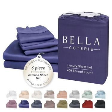 Imagem de Bella Coterie Conjunto de lençóis Queen com 6 peças de viscose de bambu luxuoso, 100% cultivado organicamente, refrescante para pessoas que dormem quentes, bolso profundo de 45,72 cm, macio e