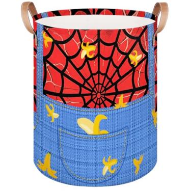 Imagem de Cesto de roupa suja grande – Teia de aranha de banana vermelha, 62 L, caixa de armazenamento dobrável para cobertores, brinquedos infantis, roupas sujas, cesto de bebê alto para banheiro, decoração de