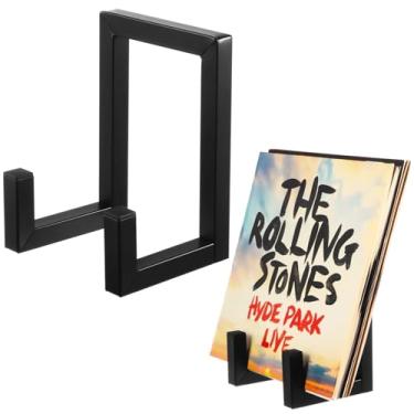 Imagem de Chewtoyo 2 peças de suportes de metal pretos para discos de vinil, suporte de parede de metal, pequeno, armazenamento mínimo de vinil, fácil e suporte de mesa, rack, rack de metal LP de vinil montagem