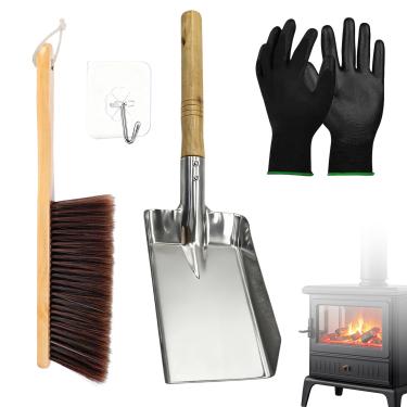 Imagem de Conjunto de pá e escova de cinzas de lareira com luvas isoladas. Conjunto de ferramentas de lareira com pá, vassoura - para lareiras, fogões a lenha 37 * 10 cm 37 * 10 cm