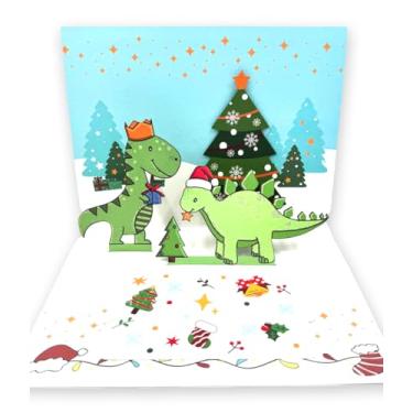 Imagem de Caughttui Cartões de Natal 3D, cartão de Natal pop-up, dinossauro de Natal de papel com envelopes, corte a laser
