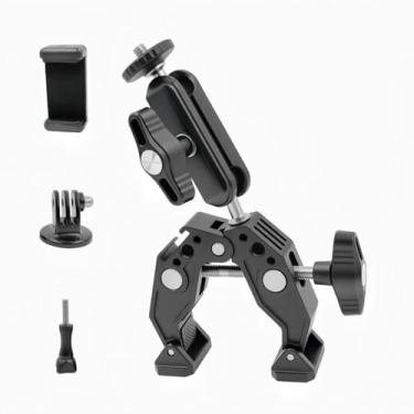 Imagem de Super braçadeira com braço mágico duplo de 360°, suporte universal com sapata fria e roscas de 1/10.2 cm-20 e 3/20.3 cm-16, adaptador de câmera de ação adequado para GoPro, DJI ST83, iPhone, DSLR
