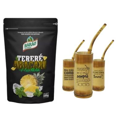Imagem de Kit Tereré Barão com Cuia e Bomba de Bambu + Erva Abacaxi Hortelã. 500g