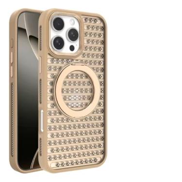 Imagem de HJZSZX Capa de malha com dissipação de calor de luxo para iPhone 16 Pro, capa com anel magnético, carregamento sem fio e respirável (para iPhone 16 Pro/ouro deserto)